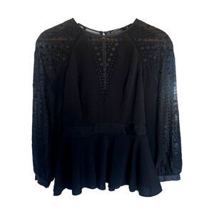 Karen Millen Women's US 4 Black Semi Sheer Dotted Sleeve Blouse Top